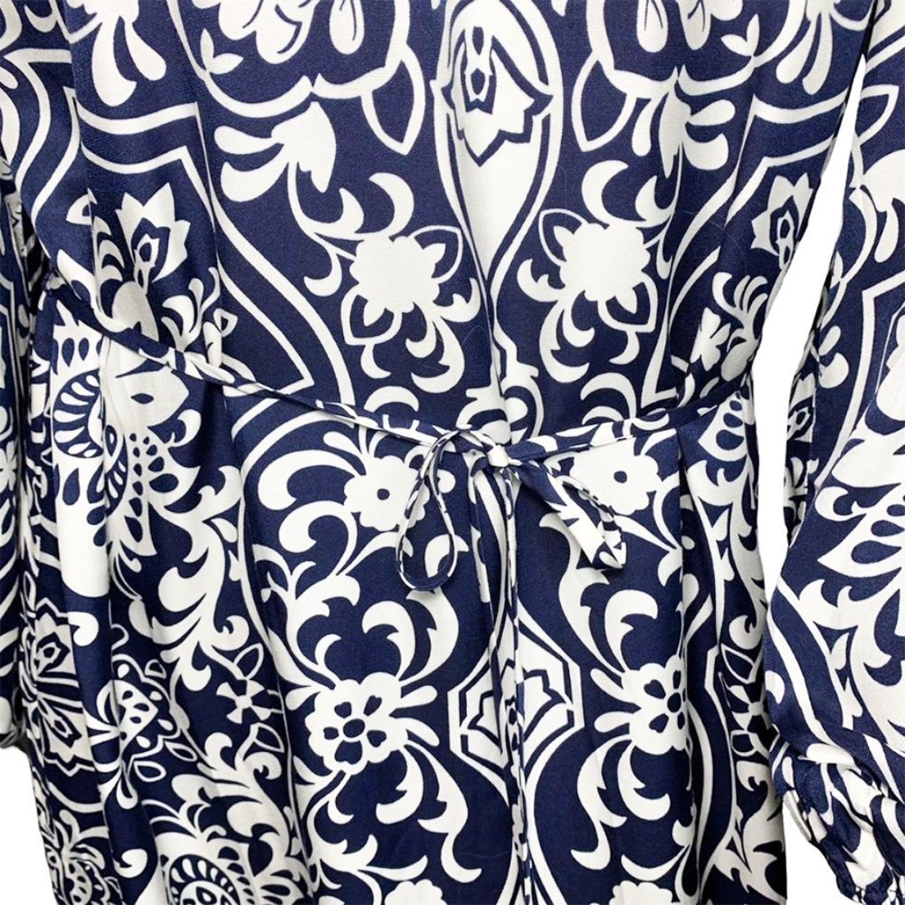 BODEN Silk Blend Ornate Garden Long Sleeve Column Dress in Navy - Picture 10 of 12